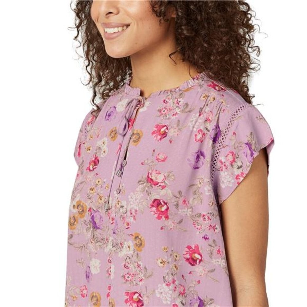 Buffalo Women's Top Floral Print Flutter Slv W/Tie Closure (Lılac Flower, Small) - Picture 3 of 4